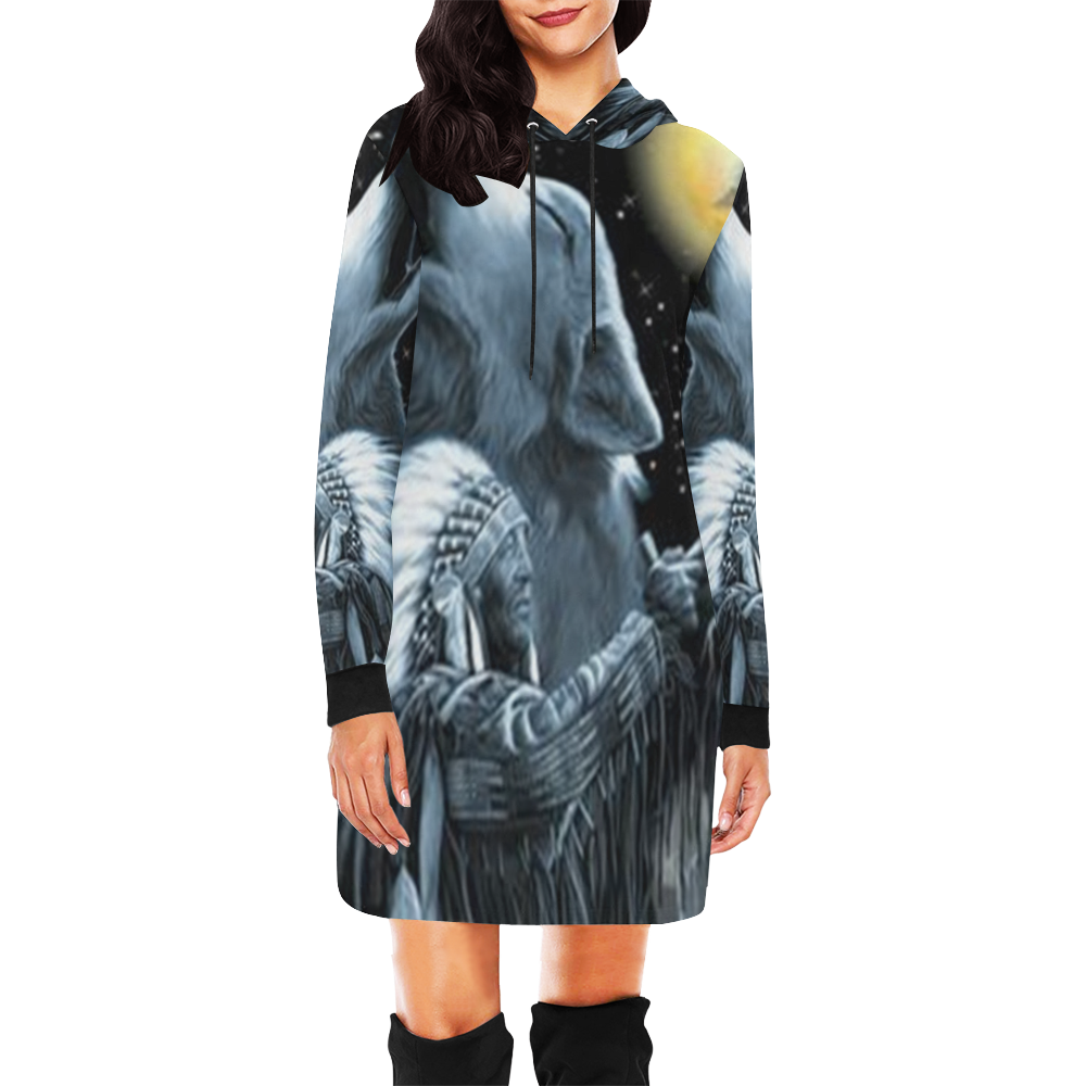 Embrace The Wolf Spirit All Over Print Hoodie Mini Dress (Model H27)