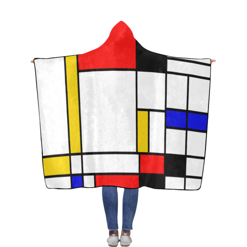 Bauhouse Composition Mondrian Style Flannel Hooded Blanket 56''x80''
