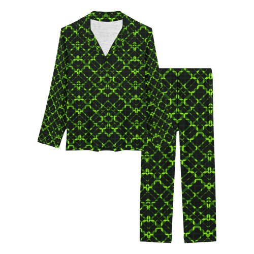 Lime Green Plaid Women's Long Pajama Set