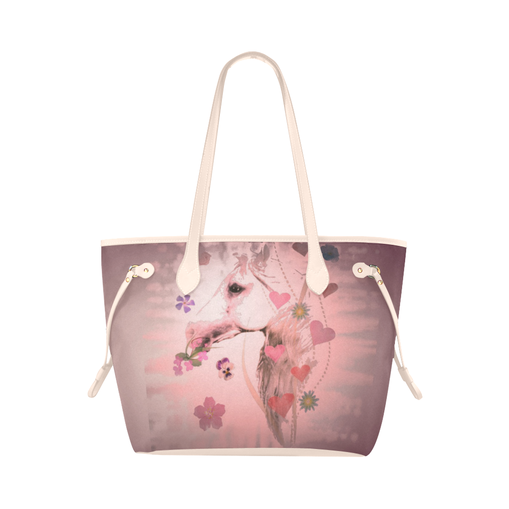 Pink Satin Hearts Clover Canvas Tote Bag (Model 1661)
