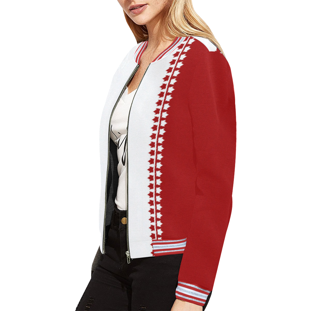 Classic Canada Bomber Jackets All Over Print Bomber Jacket for Women (Model H21)