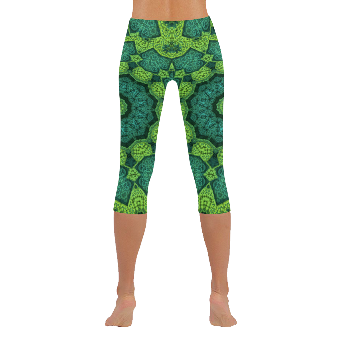 Green Theme Mandala Women's Low Rise Capri Leggings (Invisible Stitch) (Model L08)