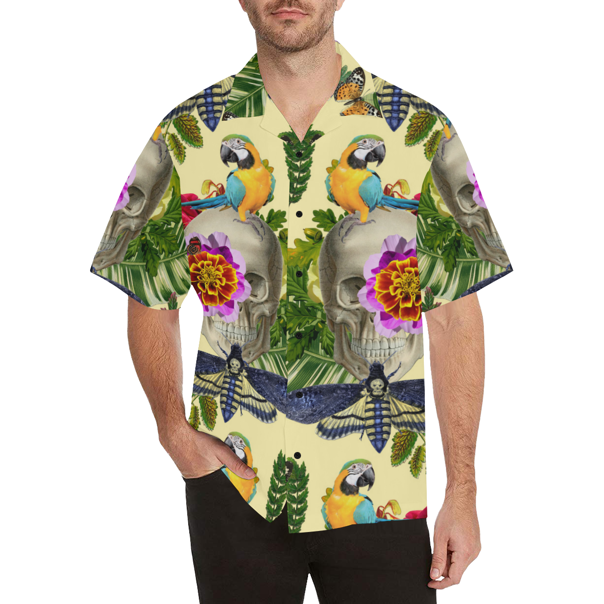 collage_tropical skull_gloria sanchez1 Hawaiian Shirt (Model T58)