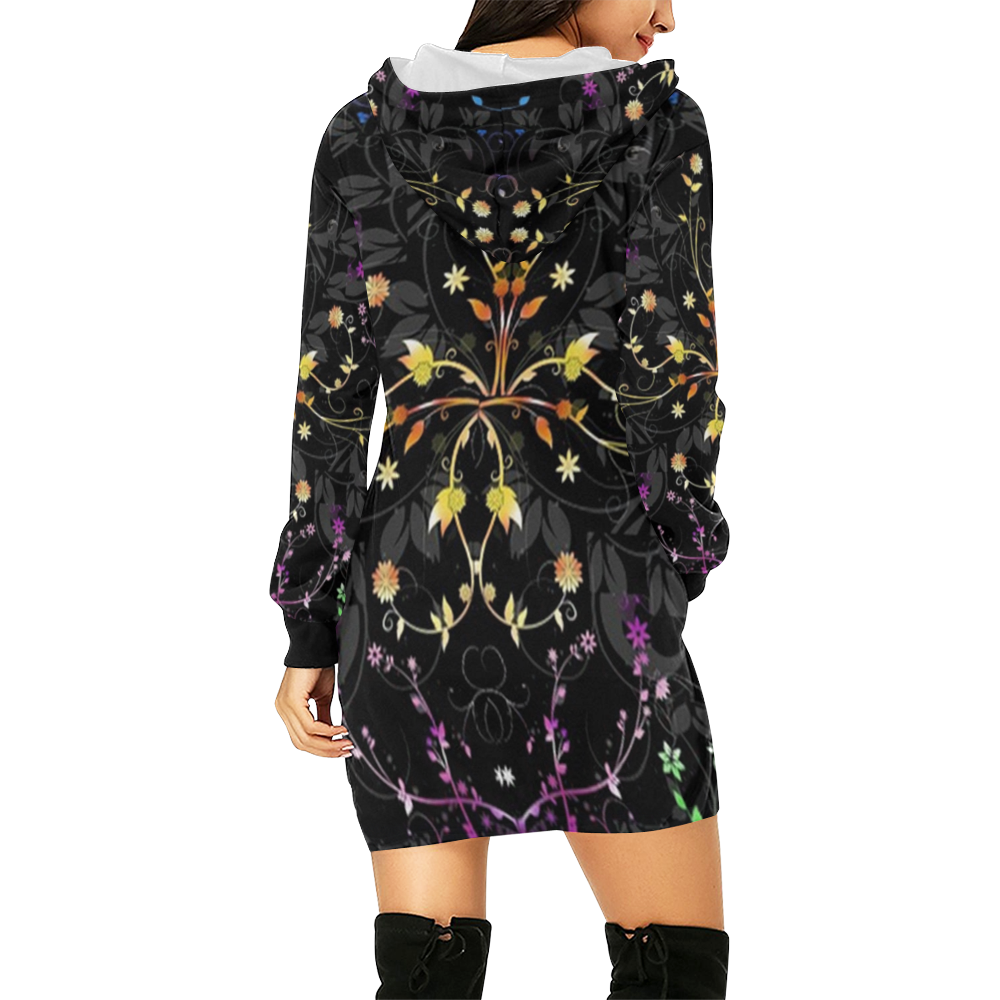 exotic florals purple golden all over print hoodie mini dress All Over Print Hoodie Mini Dress (Model H27)