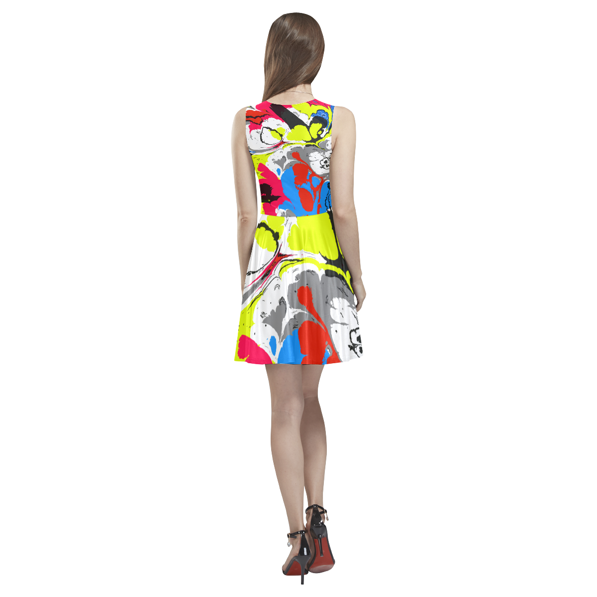Colorful distorted shapes2 Thea Sleeveless Skater Dress(Model D19)