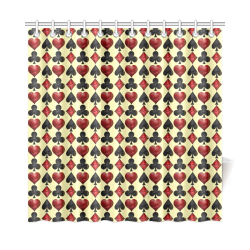 Las Vegas Black and Red Casino Poker Card Shapes on Yellow Shower Curtain 72"x72"