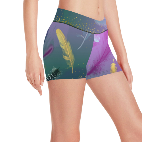 Dancing Feathers - Pink and Green Women's All Over Print Short Leggings (Model L28)