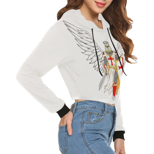 Knights Templar Angel White All Over Print Crop Hoodie for Women (Model H22)