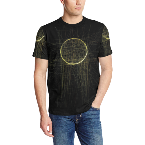Let There Be Light yellow, black, retro glitch Men's All Over Print T-Shirt (Solid Color Neck) (Model T63)
