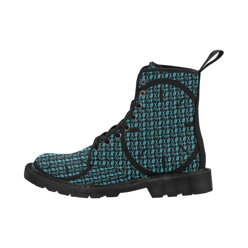 NUMBERS Collection Symbols Circle + x Black/Teal Green Martin Boots for Men (Black) (Model 1203H)