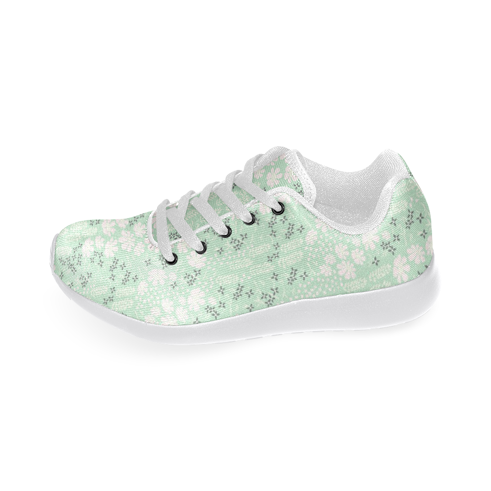 Mint Floral Pattern Women's Running Shoes/Large Size (Model 020)