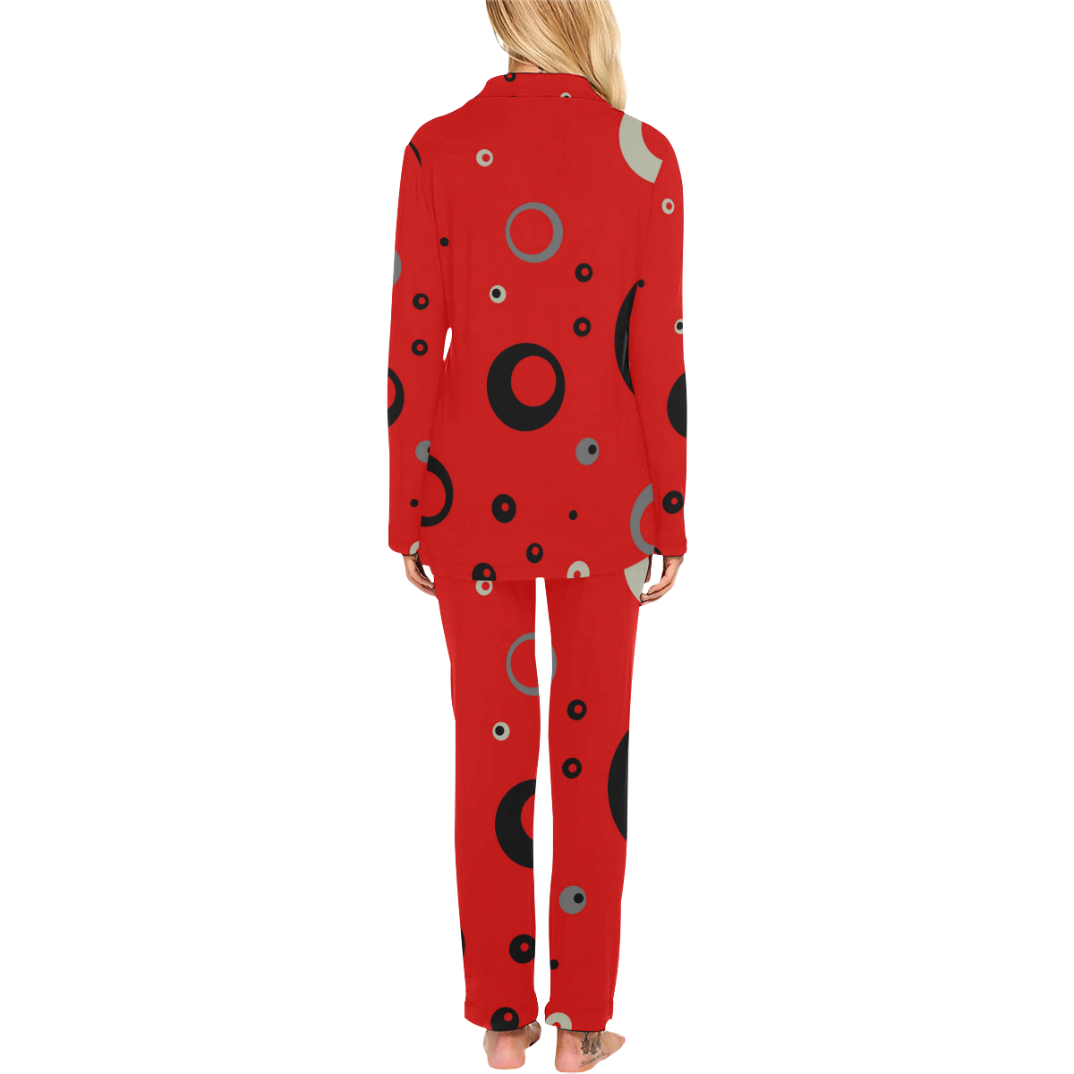 vintage circles Red Women's Long Pajama Set
