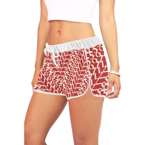 NUMBERS Collection 1234567 Lava Red/White Women's All Over Print Relaxed Shorts (Model L19)