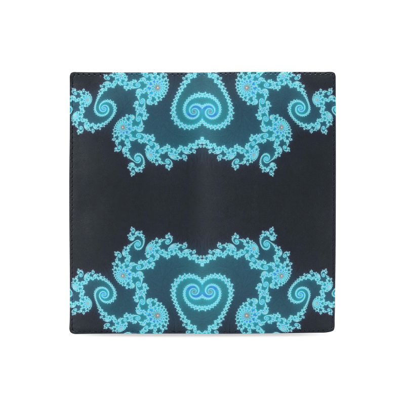 Sky Blue and Black Hearts Lace Fractal Abstract Women's Leather Wallet (Model 1611)