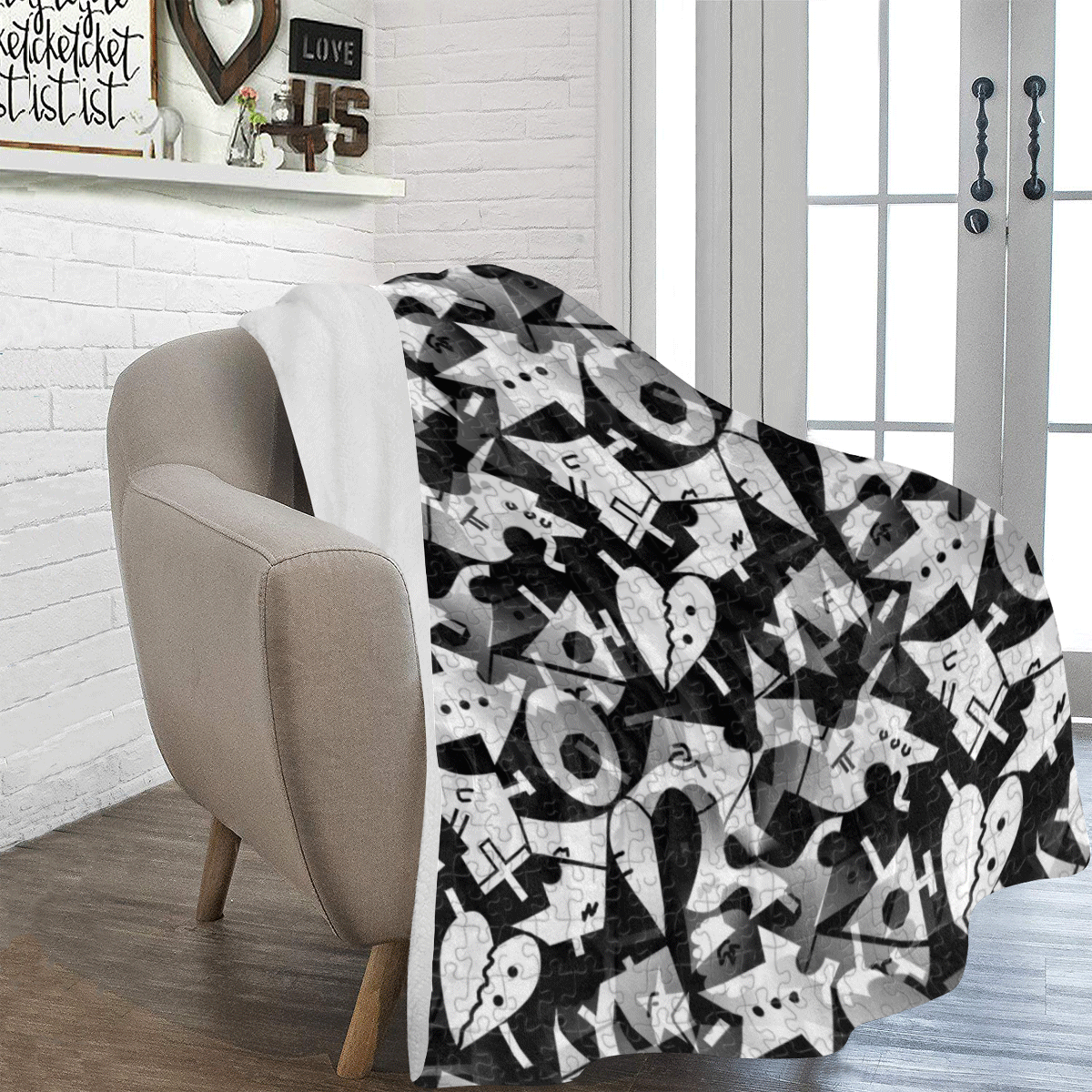 Black and White Pop Art by Nico Bielow Ultra-Soft Micro Fleece Blanket 60"x80"