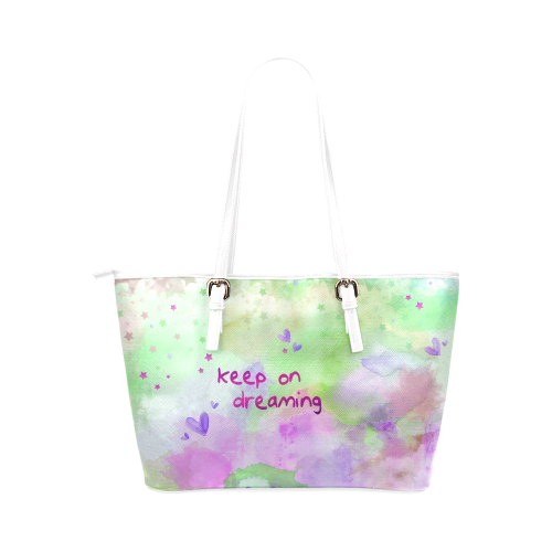 KEEP ON DREAMING - lilac and green Leather Tote Bag/Large (Model 1651)
