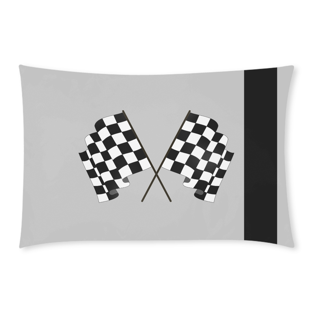 Race Car Stripe, Checkered Flags, Black and Silver 3-Piece Bedding Set