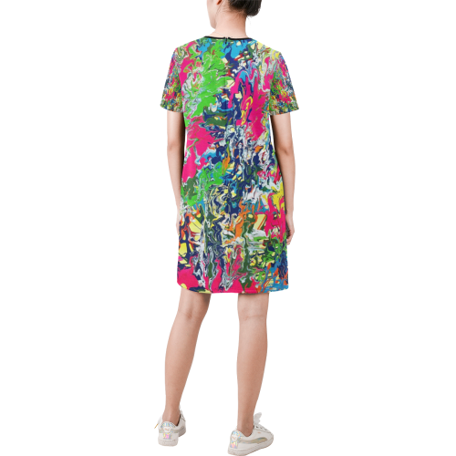 Bridge Short-Sleeve Round Neck A-Line Dress (Model D47)