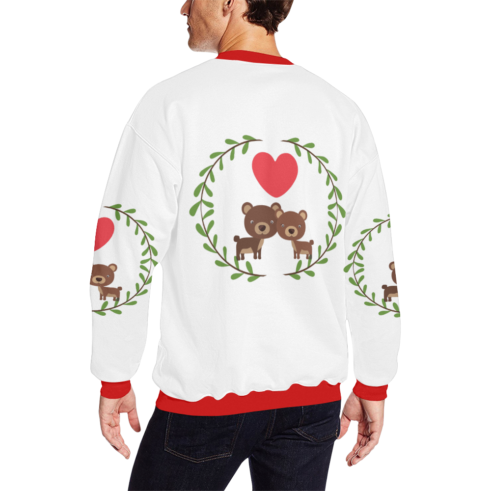 Bears in love white Men's Oversized Fleece Crew Sweatshirt/Large Size(Model H18)
