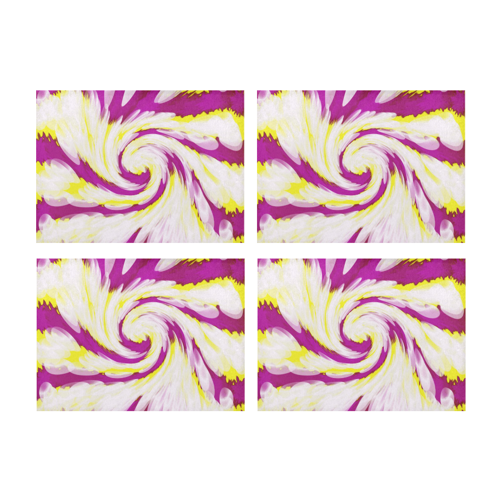Pink Yellow Tie Dye Swirl Abstract Placemat 14’’ x 19’’ (Set of 4)