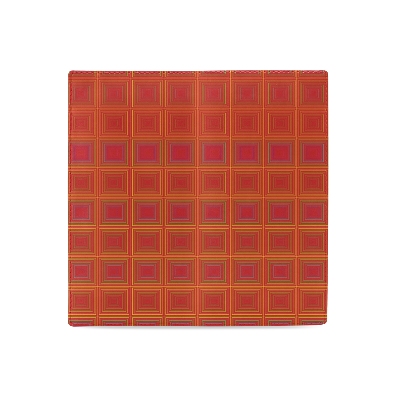 Red orange golden multicolored multiple squares Women's Leather Wallet (Model 1611)
