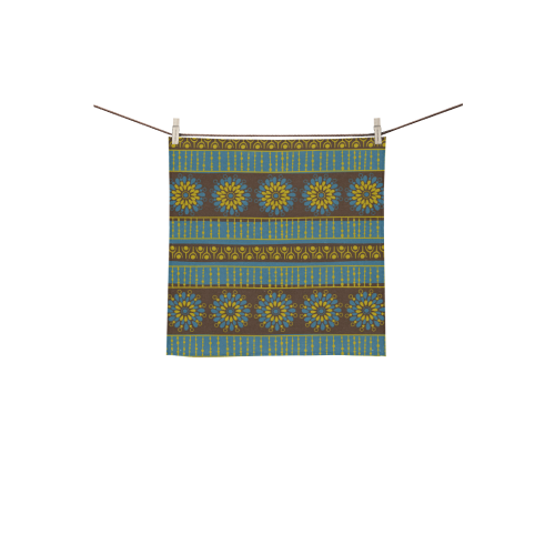 Ethnic BohemianTeal, Brown, and Green Square Towel 13“x13”