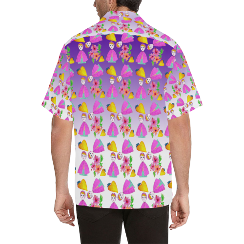 girl with hood cape heart lemon patternpurple ombr Hawaiian Shirt (Model T58)