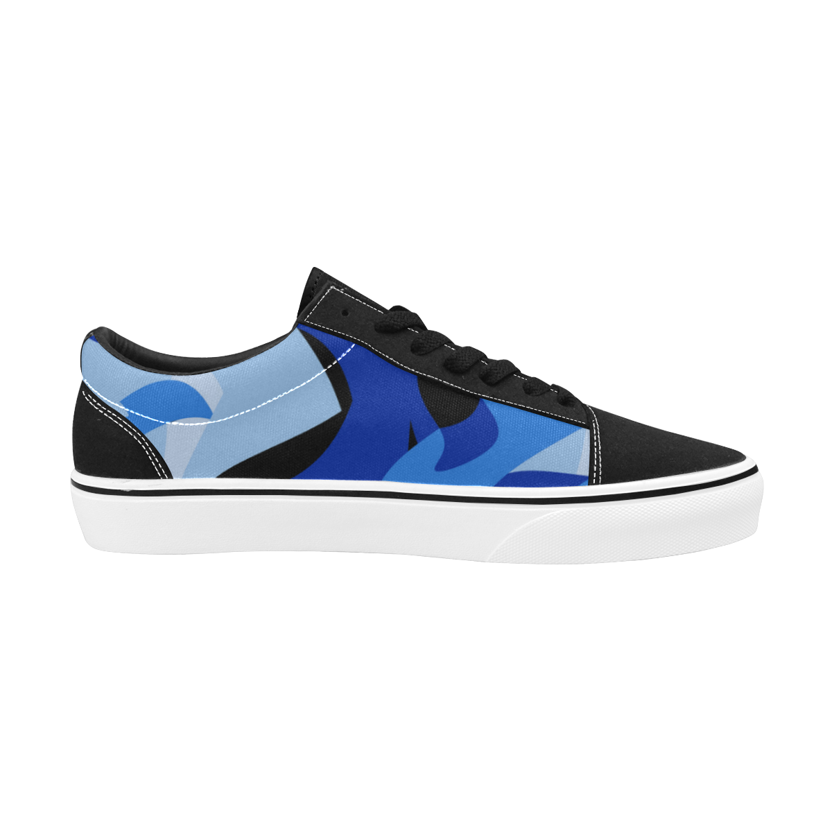Camouflage Abstract Blue and Black Women's Low Top Skateboarding Shoes (Model E001-2)