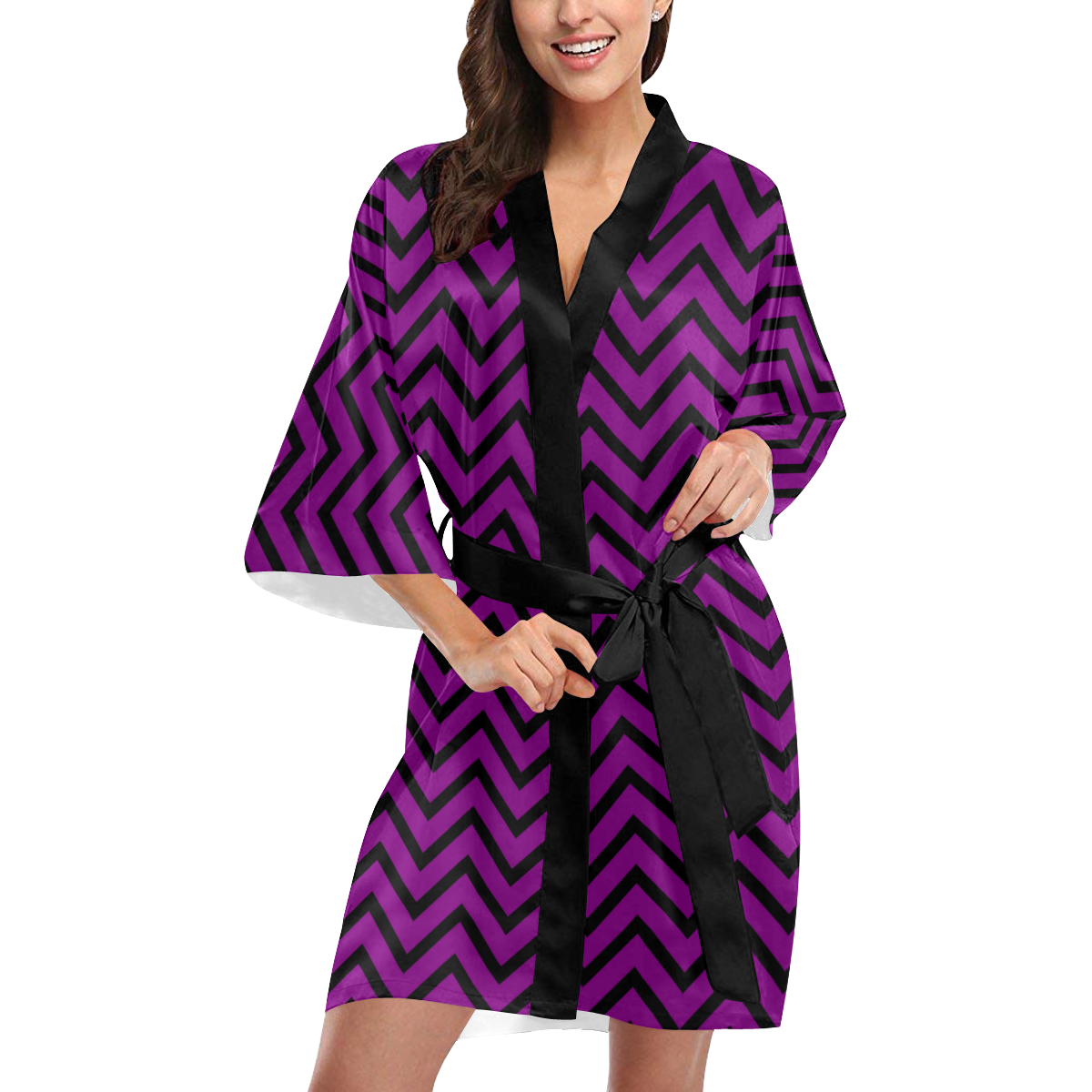 Black and Purple Chevron Kimono Robe