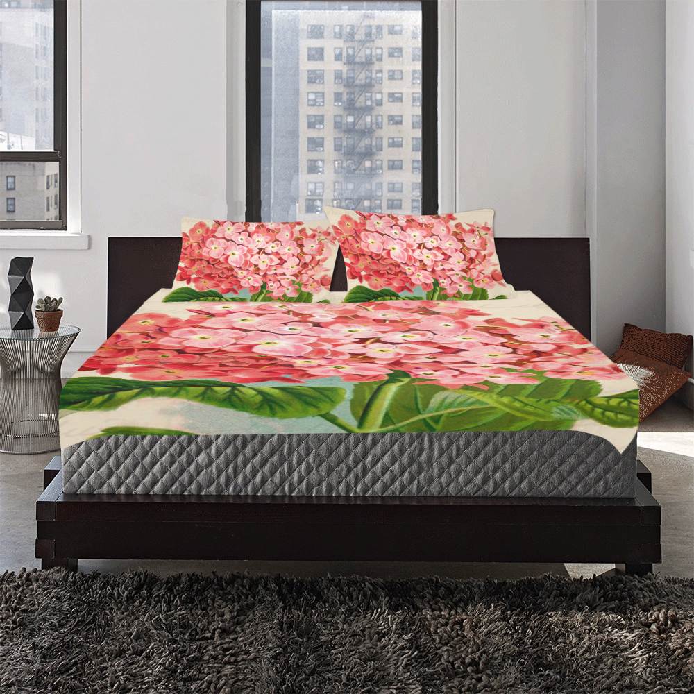 pink hydrangia 3-Piece Bedding Set