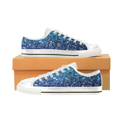 Beautiful Aqua blue Ombre glitter sparkles Women's Classic Canvas Shoes (Model 018)