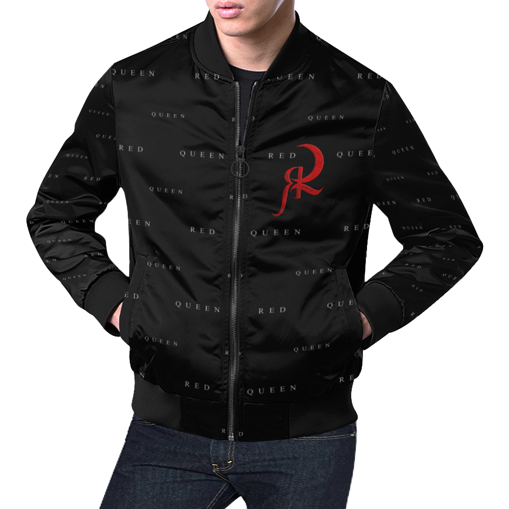 RED QUEEN BAND GREY LOGO ALL OVER BLACK All Over Print Bomber Jacket for Men (Model H19)