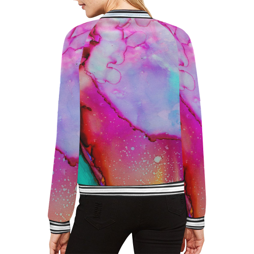 Red purple green ink All Over Print Bomber Jacket for Women (Model H21)