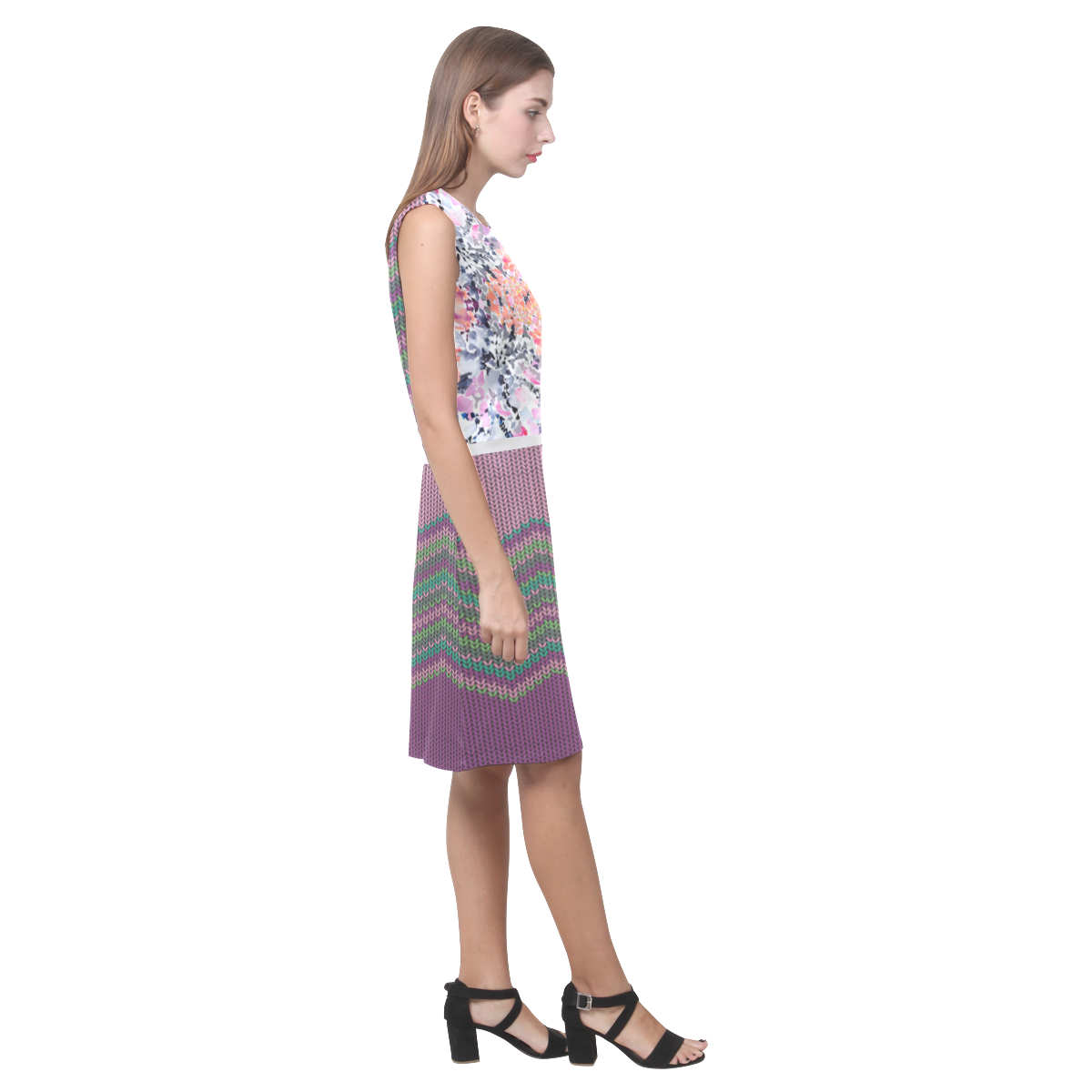 native purple print womens sleeveless dress Eos Women's Sleeveless Dress (Model D01)