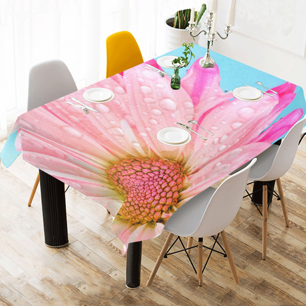 Flower Cotton Linen Tablecloth 60"x 84"