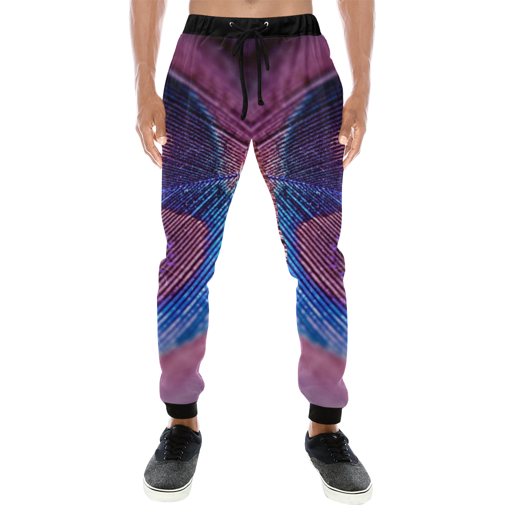 Purple Peacock Feather Men's All Over Print Sweatpants/Large Size (Model L11)