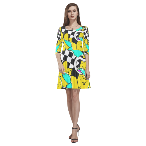 Shapes on a yellow background Tethys Half-Sleeve Skater Dress(Model D20)
