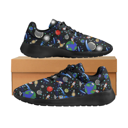 Galaxy Universe - Planets, Stars, Comets, Rockets (Black) Women's Athletic Shoes (Model 0200)