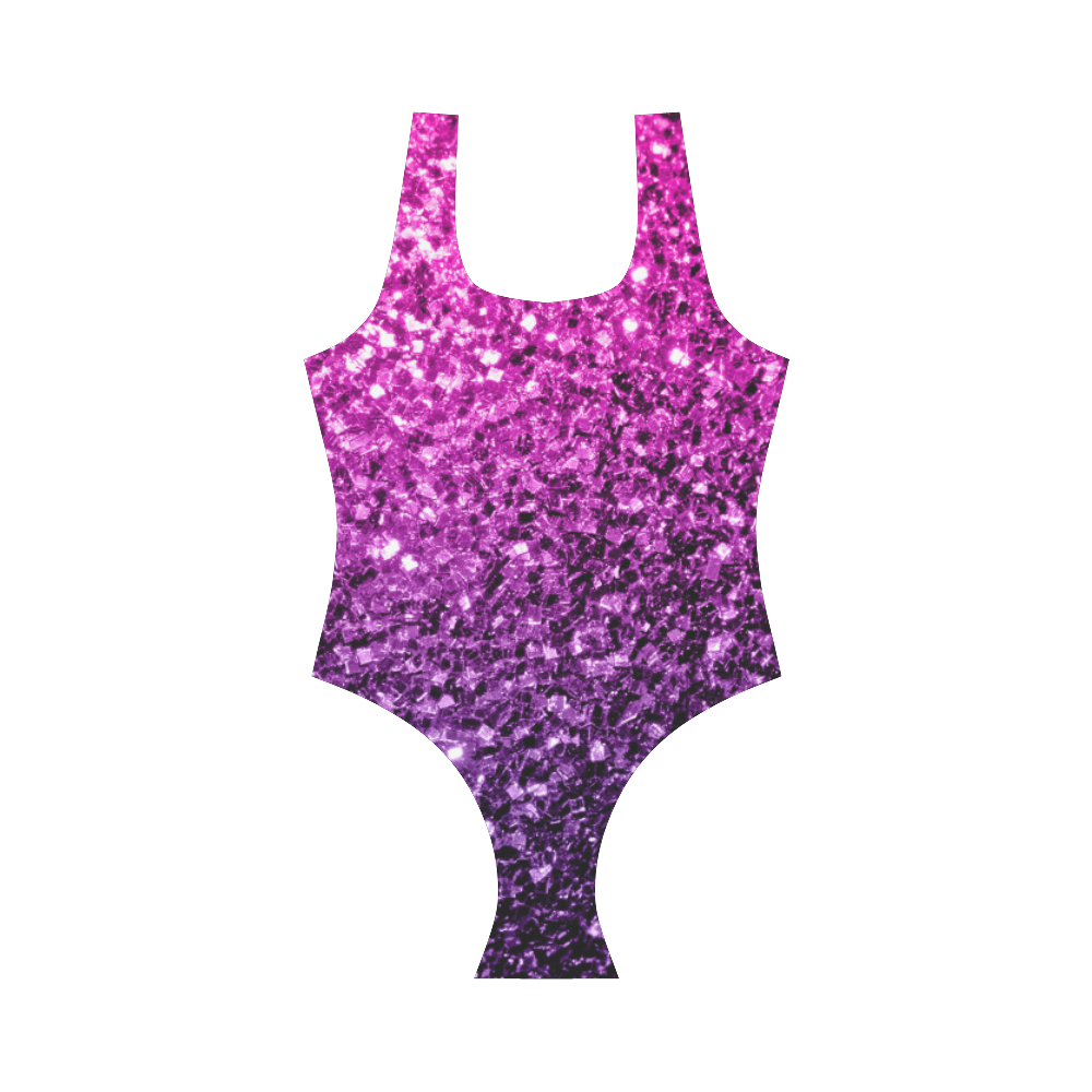 Beautiful Purple Pink Ombre glitter sparkles Vest One Piece Swimsuit (Model S04)