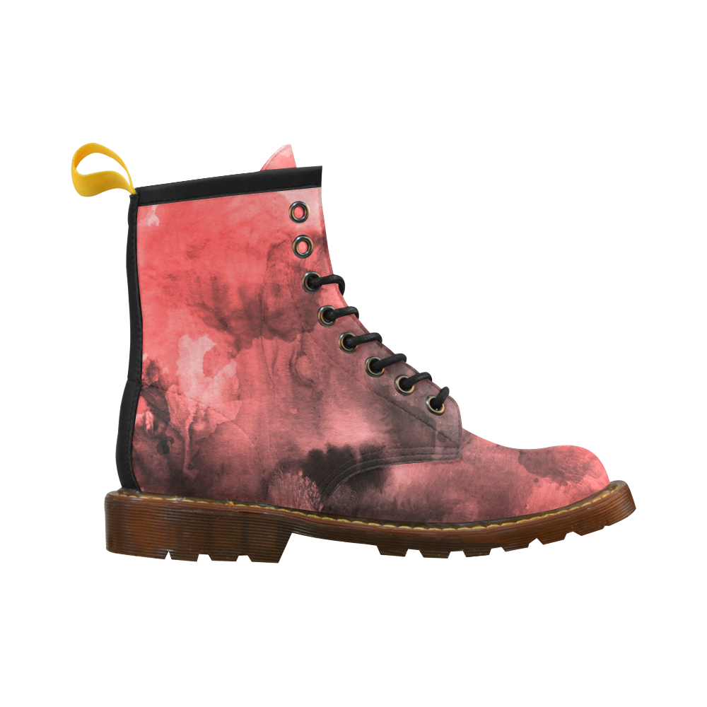 Red and Black Watercolour High Grade PU Leather Martin Boots For Women Model 402H