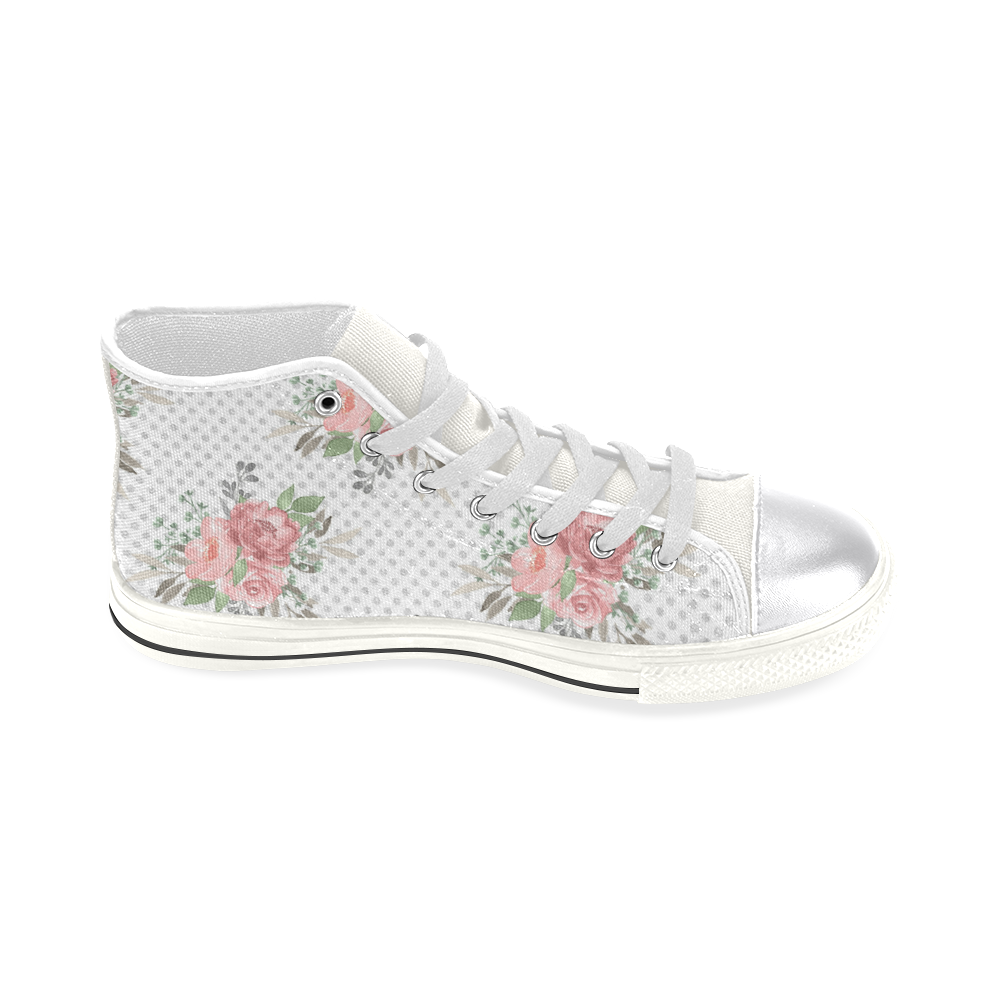 Pink Green Flowers Shoes, Rose Women's Classic High Top Canvas Shoes (Model 017)