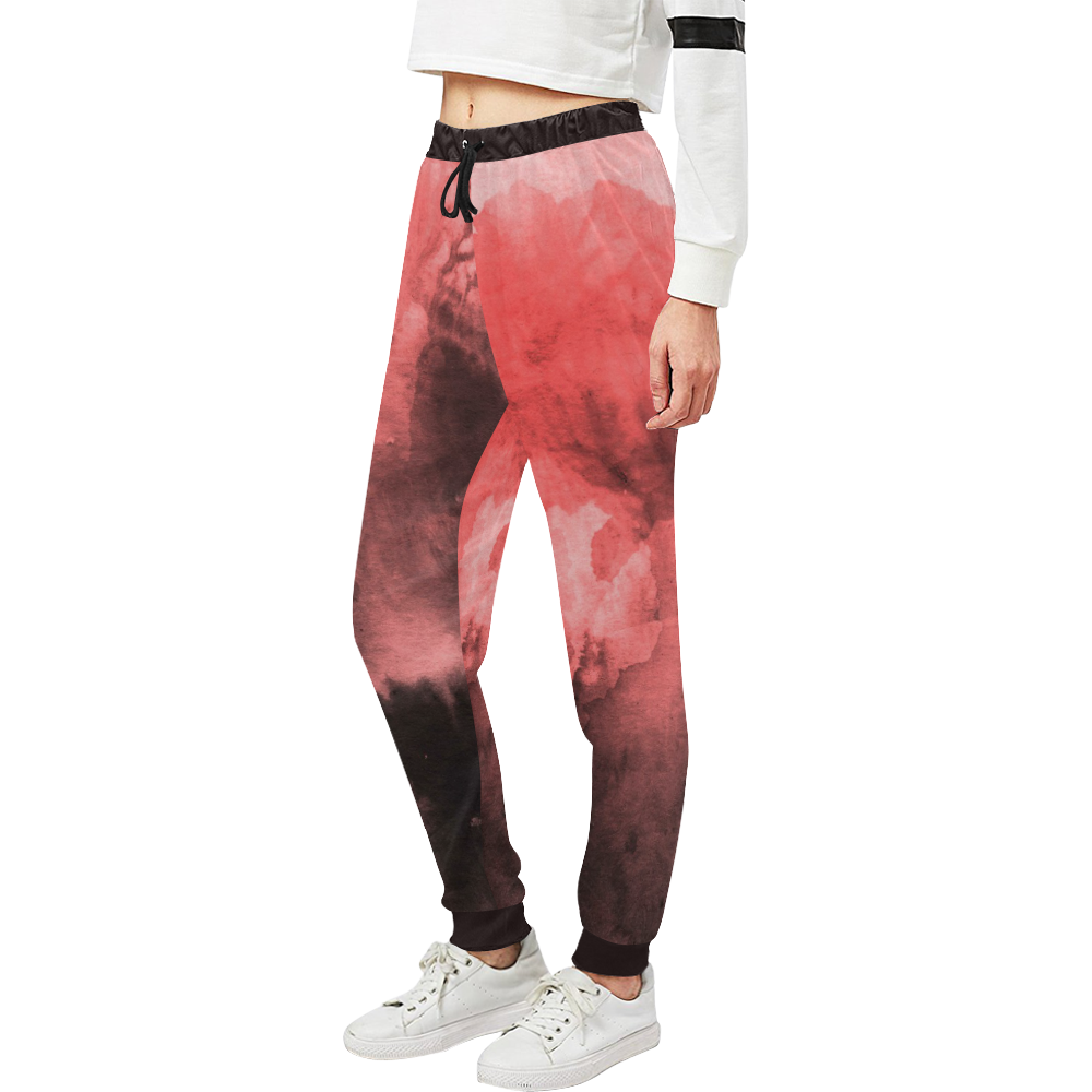 Red and Black Watercolour Unisex All Over Print Sweatpants (Model L11)