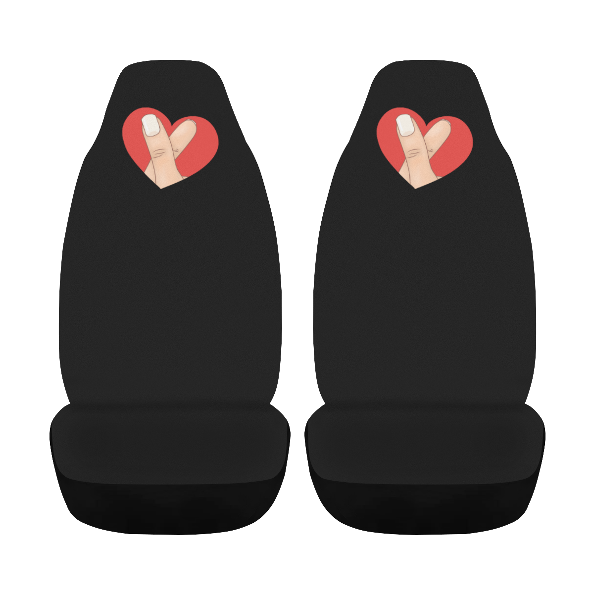 Red Heart Fingers on Black Car Seat Cover Airbag Compatible (Set of 2)