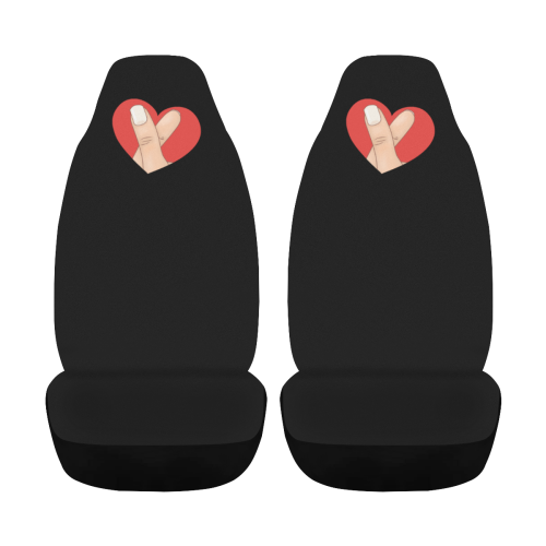 Red Heart Fingers on Black Car Seat Cover Airbag Compatible (Set of 2)