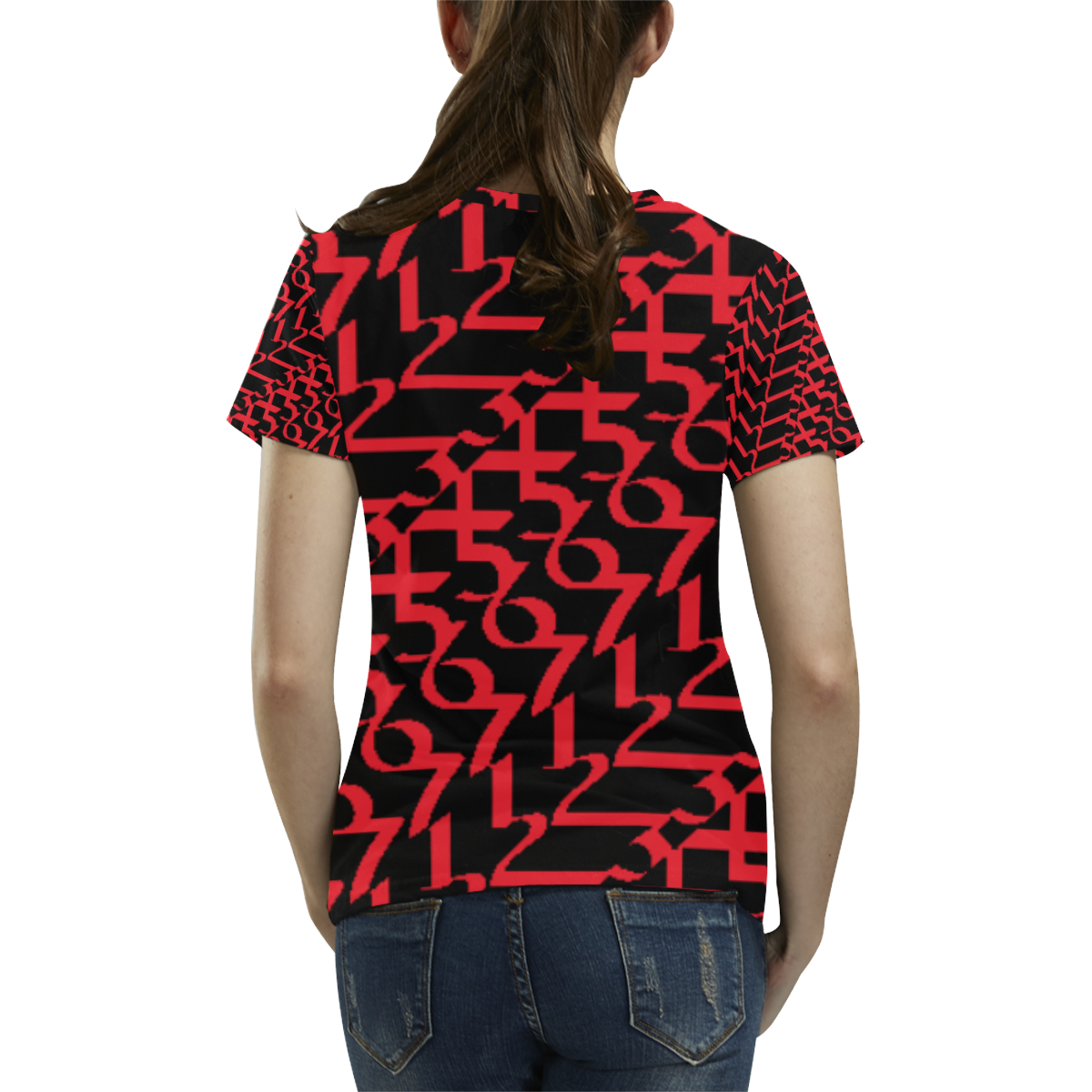 NUMBERS Collection 1234567 BLACK/RED All Over Print T-Shirt for Women (USA Size) (Model T40)