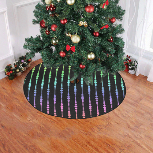1960s Mod Rainbow Lined Dots on Black Christmas Tree Skirt 47" x 47"