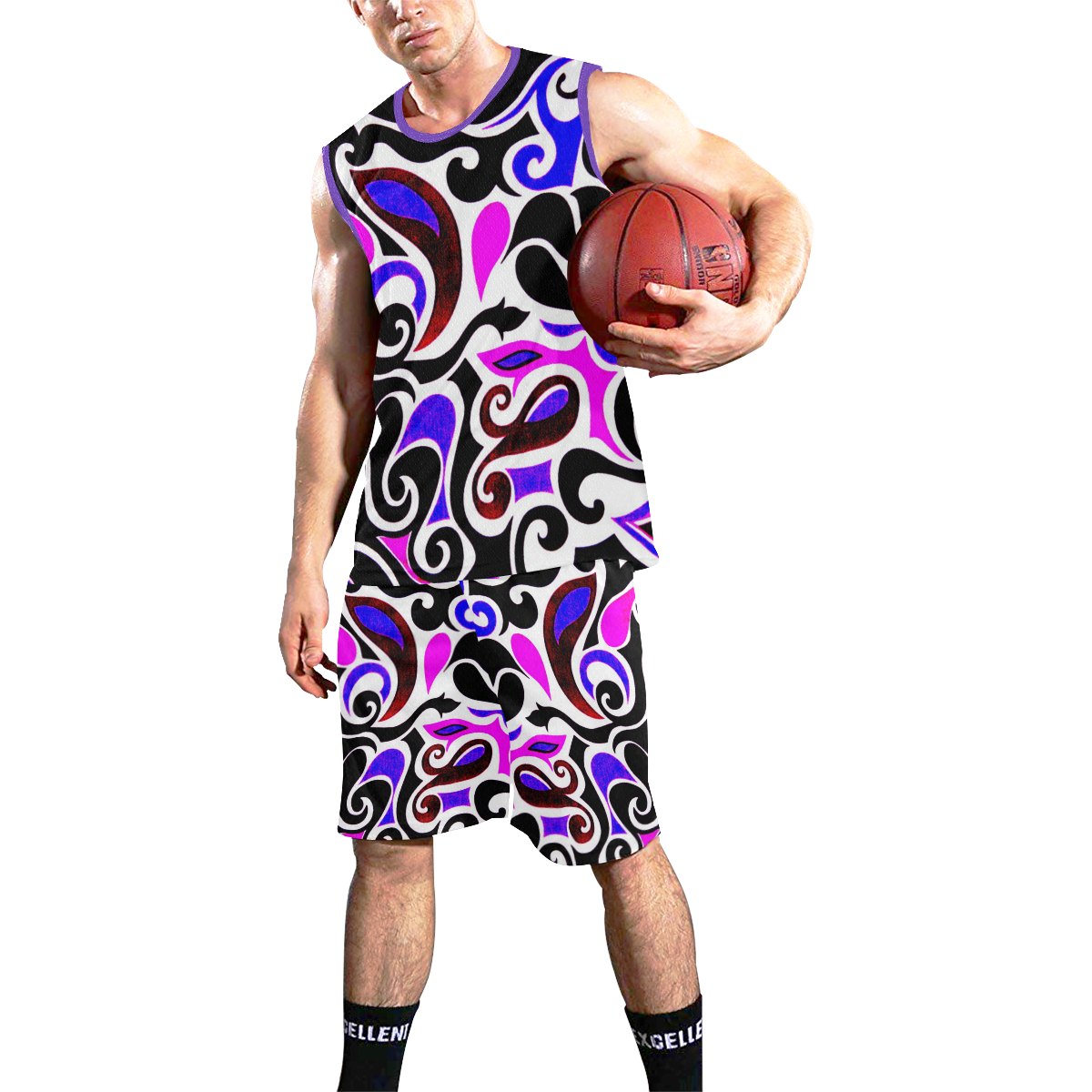 retro swirl abstract doodle All Over Print Basketball Uniform
