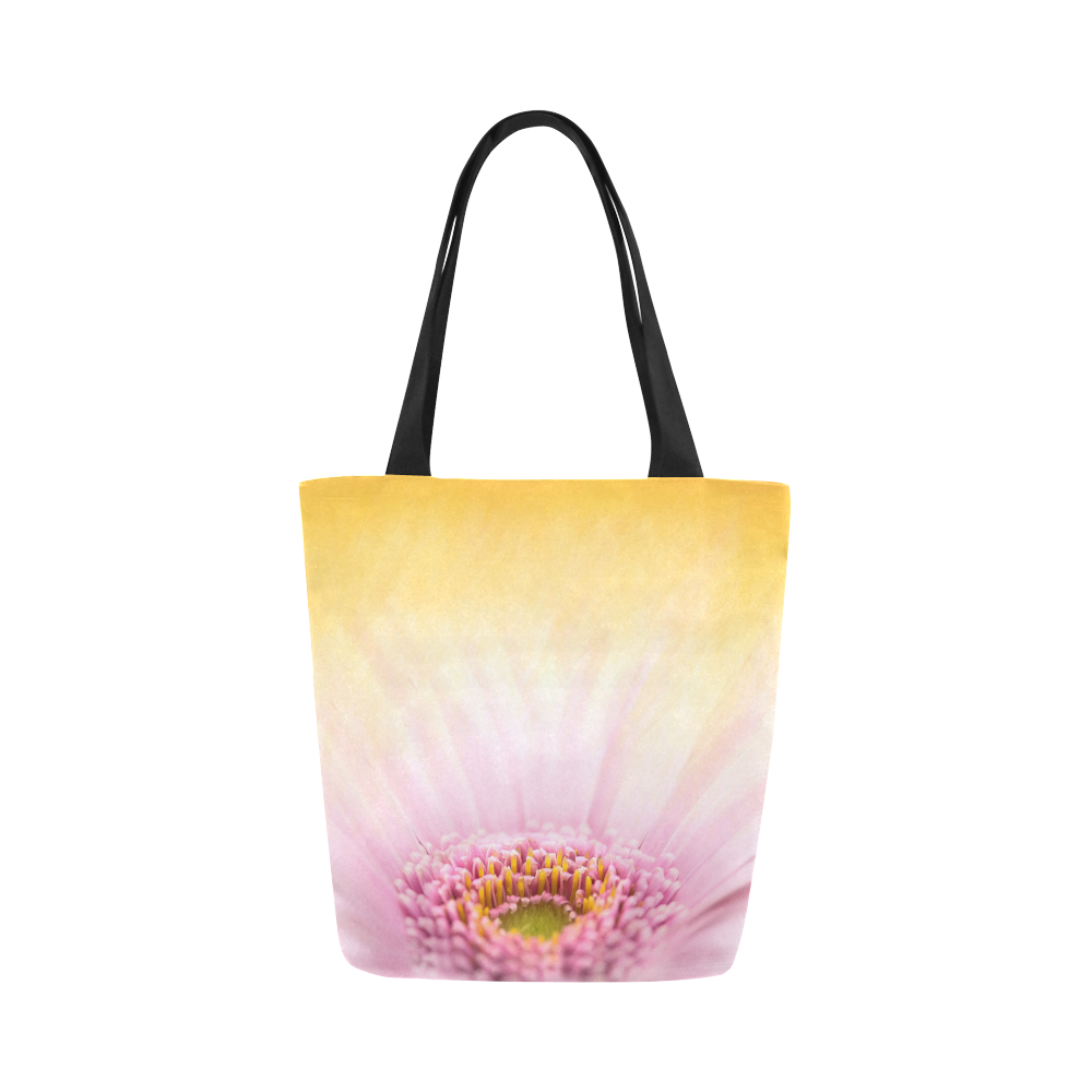 Gerbera Daisy - Pink Flower on Watercolor Yellow Canvas Tote Bag (Model 1657)