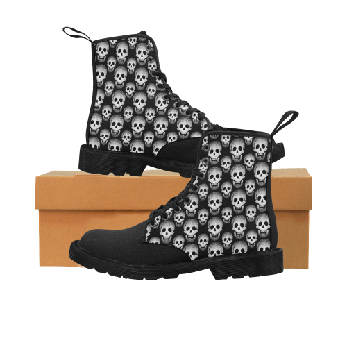Black and White Laughing Skulls Halloween Cheeky Witch Martin Boots for Women (Black) (Model 1203H)