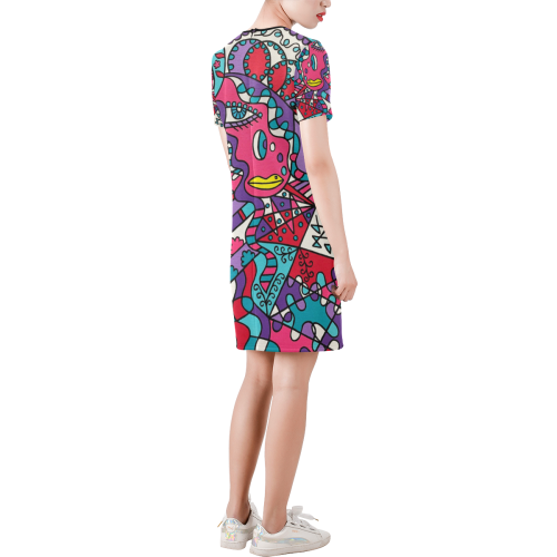 Tickled Short-Sleeve Round Neck A-Line Dress (Model D47)